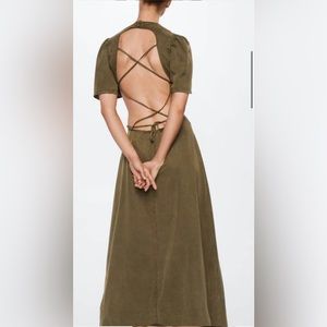 MANGO CUTOUT DRESS - KHAKI - 100% LYOCELL